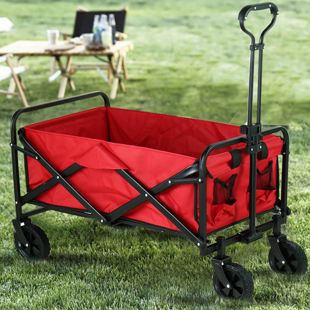 Outdoor Folding Camping Cart,  Collapsible Wagon with Universal 360° All-Terrain Wheels for Picnic and Beach Camping, Red, 30.3"L x19.2"W x29.5"H