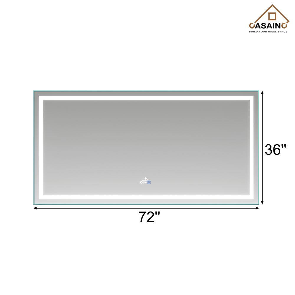 CASAINC 72 in.W x 36 in. H Large Rectangular Frameless LED Wall-Mounted Bathroom Vanity Mirror in Silver EXD4-72X36