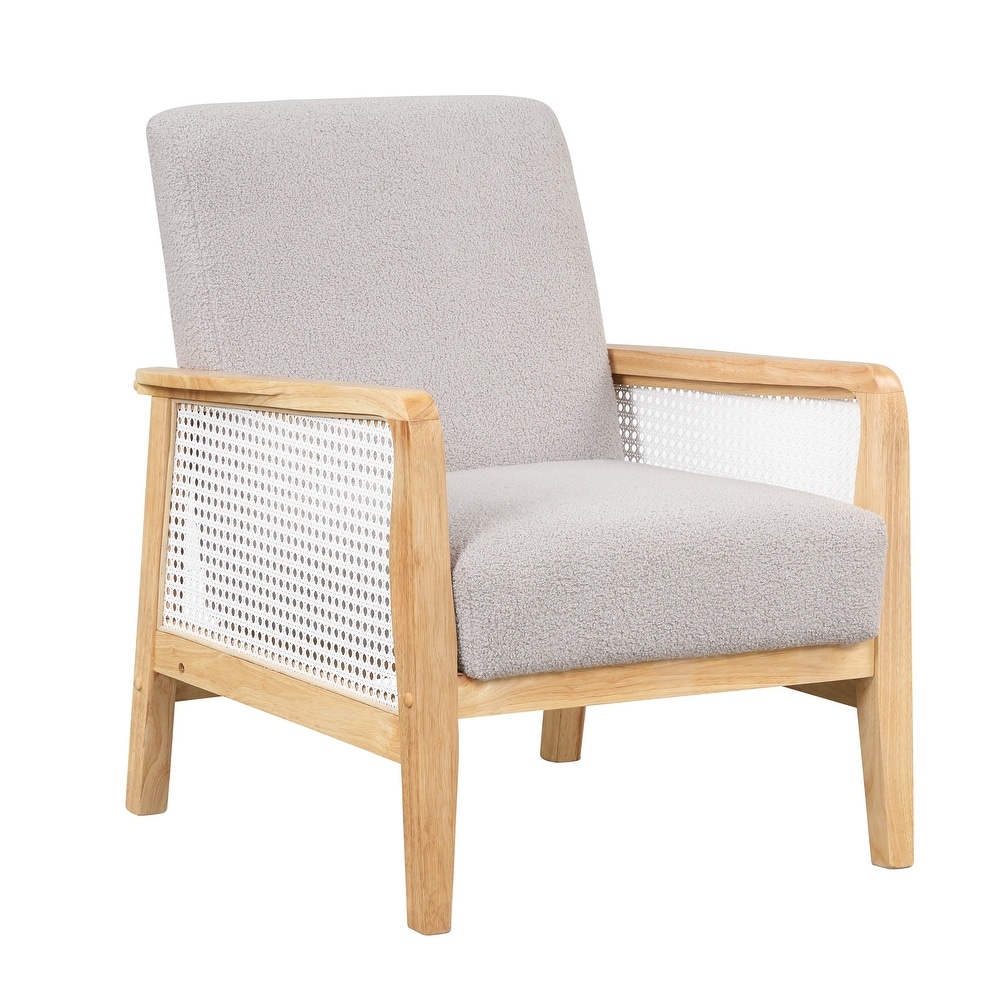 Mid Century Modern Chair with Solid Wood Frame  Arm Chair with Vertical Slatted Back  Thick Pad Upholstered Accent Chair