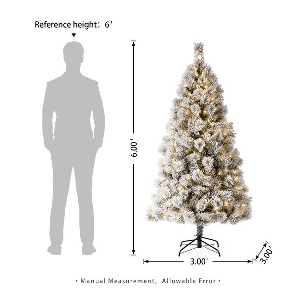 Glitzhome 6ft PreLit Flocked Artificial Pine/Fir Christmas Tree 300 Warm White Lights