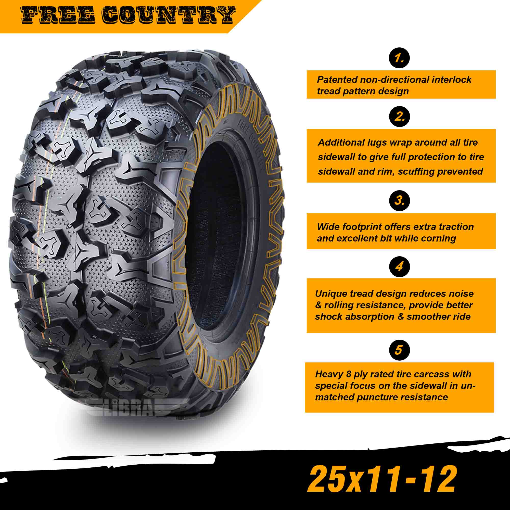 (2) Premium FREE COUNTRY 8PR ATV/UTV Tires 25x11x12 fit 18 Textron-Off-Road RECOIL