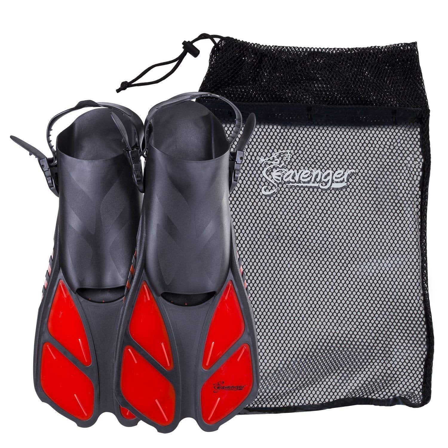 Seavenger Swim Fins / Flippers with Gear Bag for Snorkeling and Diving， Perfect for Travel Red L/XL