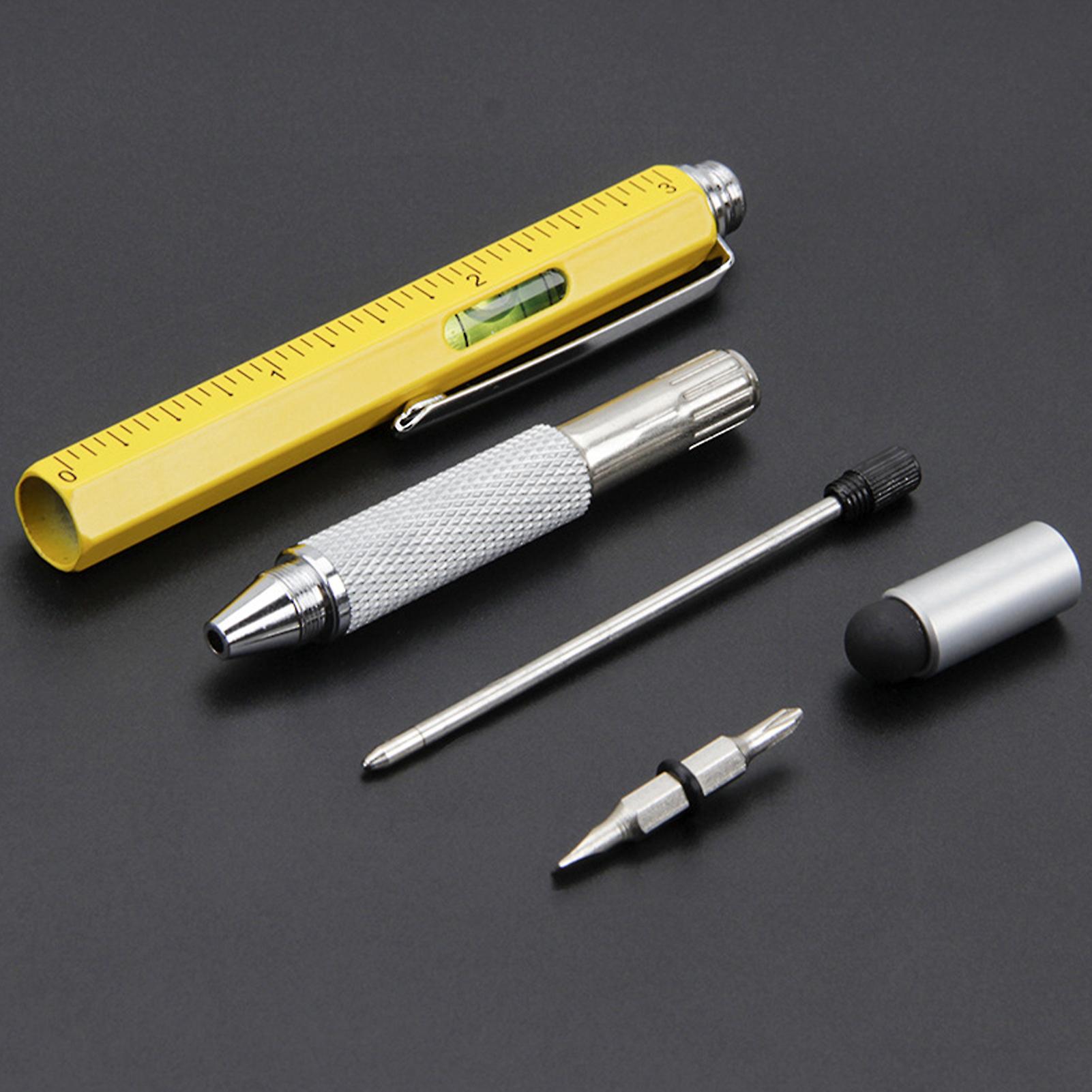 6 In 1 Tool Ballpoint Pen With Ruler Level Stylus Flat-head And Phillips Screwdriver