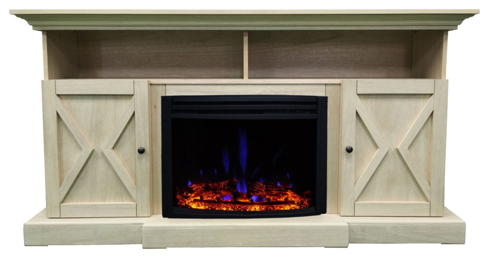 62 quotSummit Farmhouse Electric Fireplace Mantel With Deep Log Insert   Traditional   Entertainment Centers And Tv Stands   by Almo Fulfillment Services  Houzz