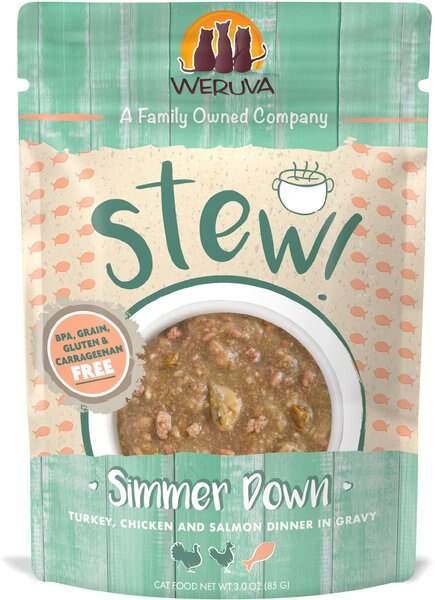 Weruva Classic Cat Simmer Down Turkey， Chicken and Salmon in Gravy Stew Cat Food Pouches