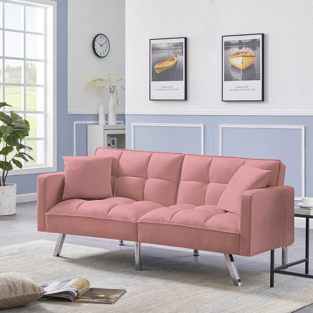 Soft futon sofa bed with 2 pillows