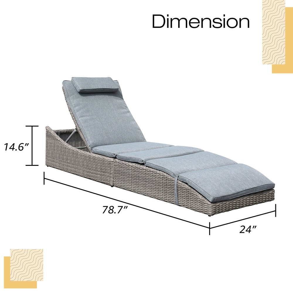 Adjustable Outdoor Wicker Reclining Chaise Lounge with Cushion