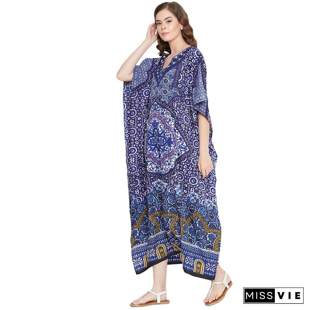 Polyester Kaftans Multiple Print Kimono Sleeves Boho Beach Cover Up Plus Size Lightweight Long Maxi Kaftan Dress