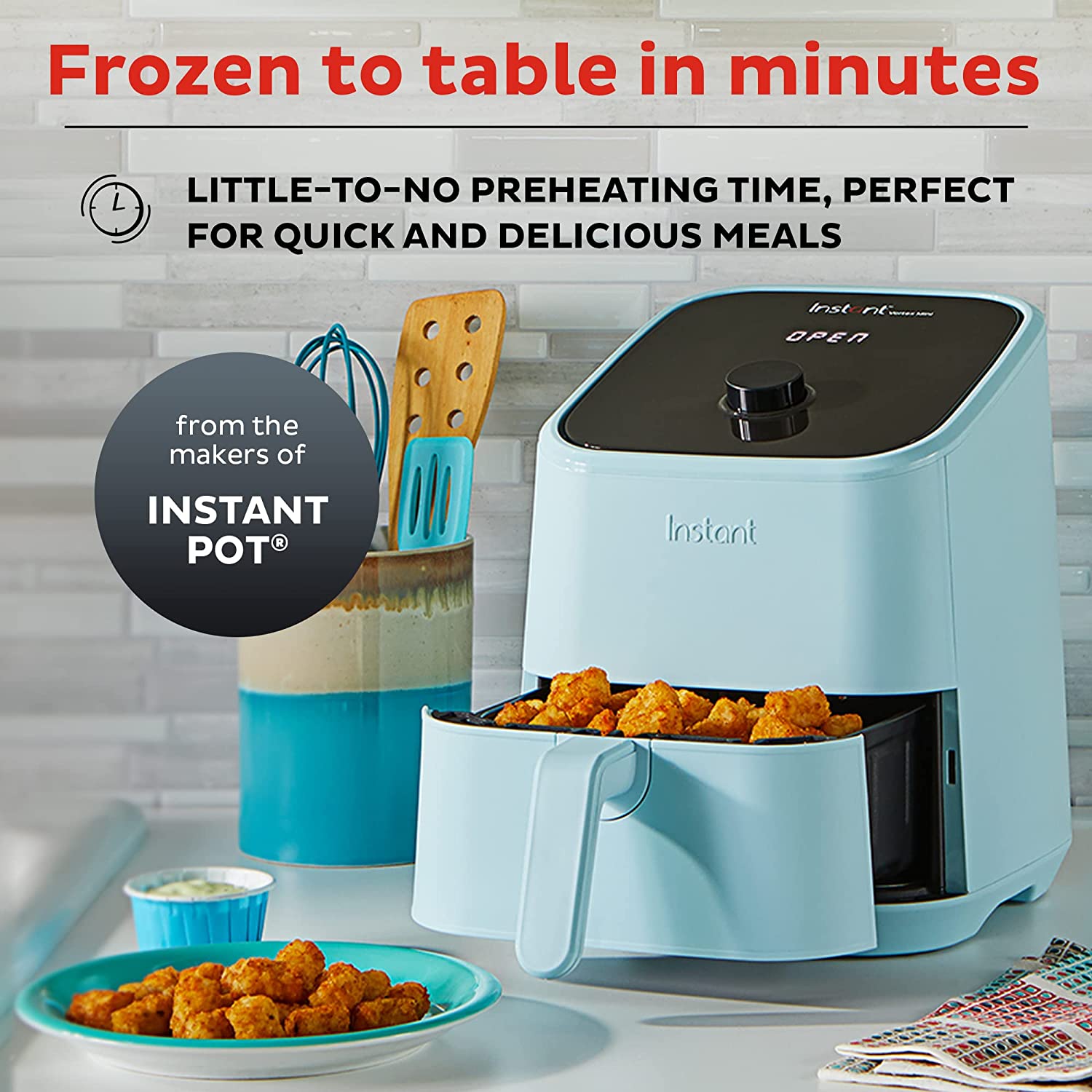 Instant Vortex 4-in-1， 2-QT Mini Air Fryer Oven Combo， From the Makers of Instant Pot， Aqua