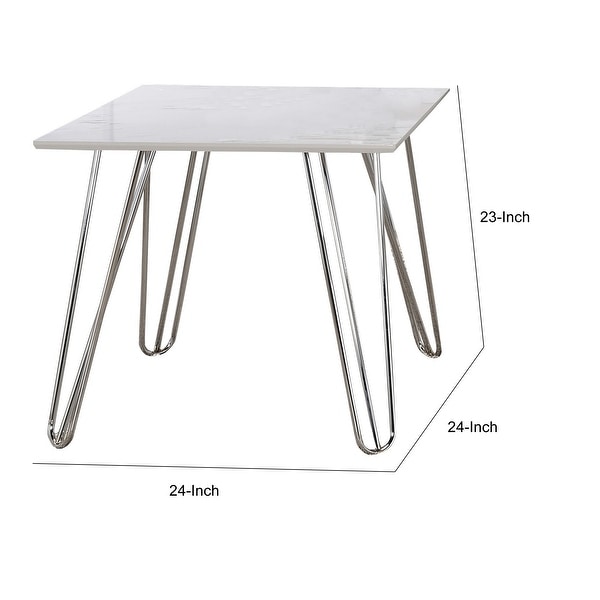 24 Inch Modern Side End Table， Square Tabletop， Sturdy Silver Hairpin Legs