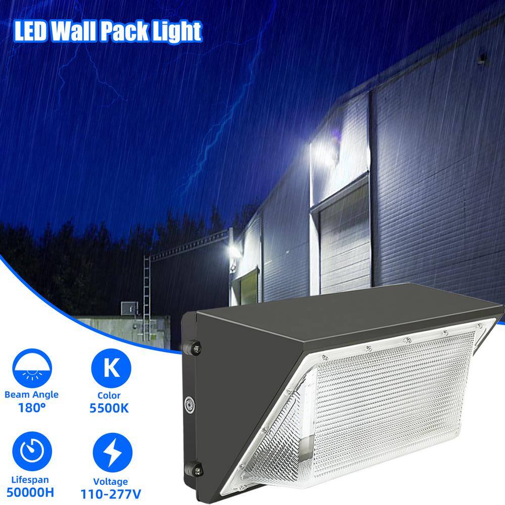 WYZM Waterproof 120-V Powered Black Integrated LED Wall Pack Spotlight Light 18000 Lumens 5500K White with Photocell Sensor WP150-B