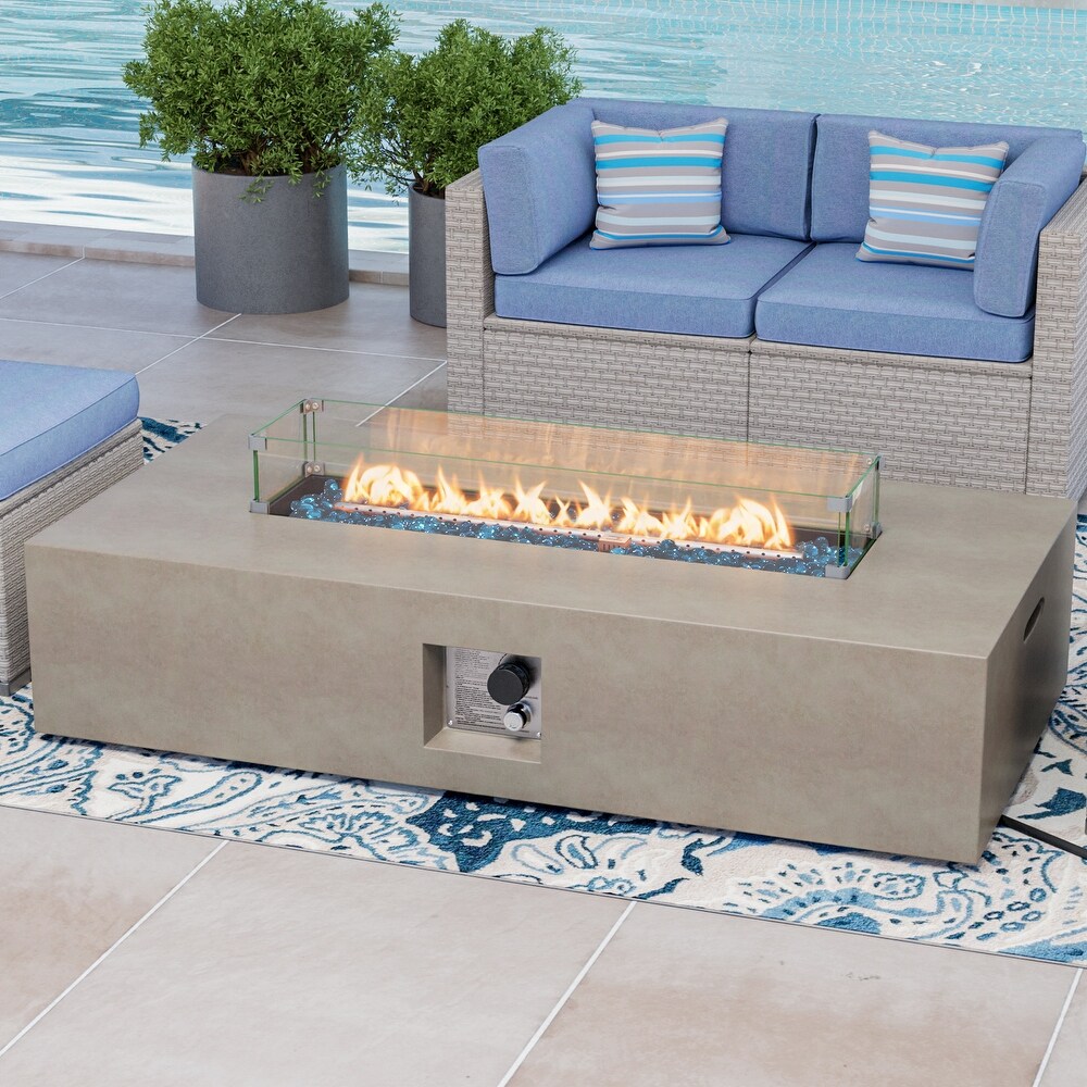 COSIEST Outdoor Patio Propane Rectangular Fire Pit Table w/ Wind Guard