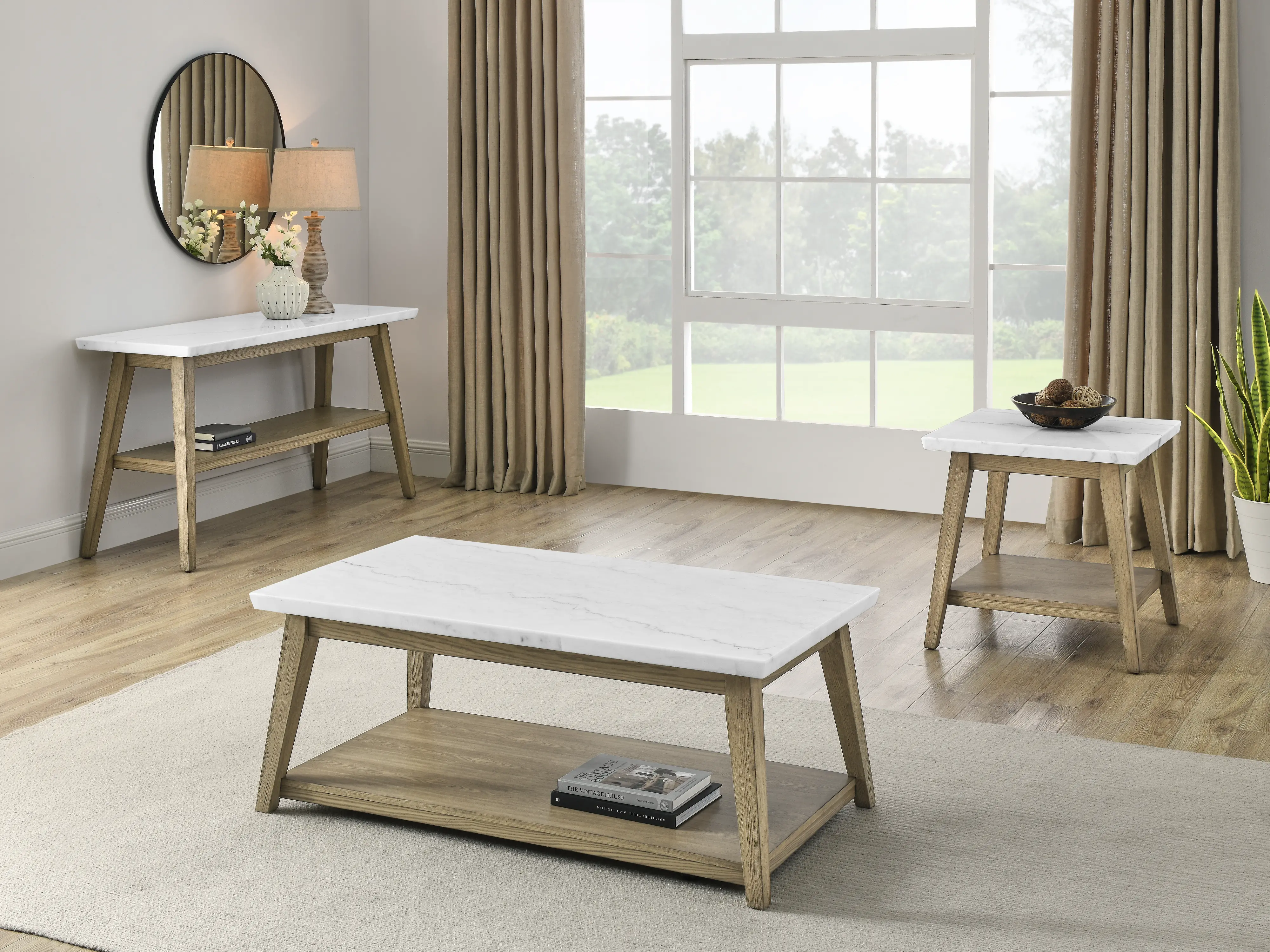 Vida White Marble and Natural Coffee Table