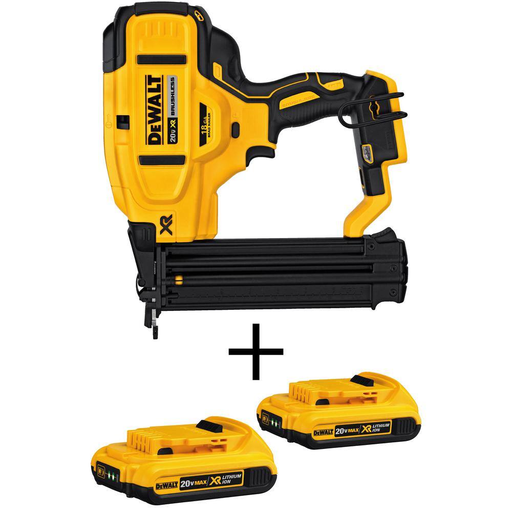 DW 20V MAX XR Lithium-Ion 18-Gauge Cordless Brad Nailer and (2) .0Ah Batteries DCN680B203