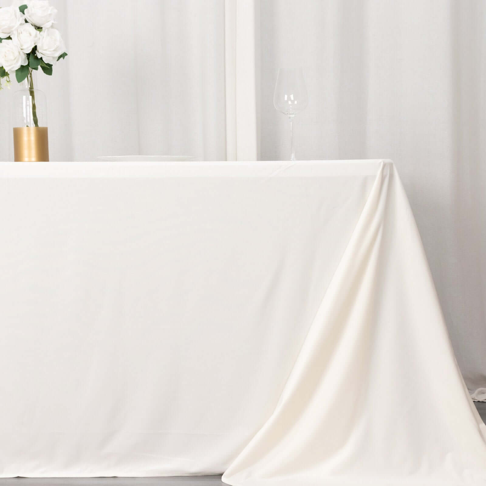 Ivory Premium Scuba Rectangular Tablecloth, Wrinkle Free Polyester Seamless Tablecloth 90