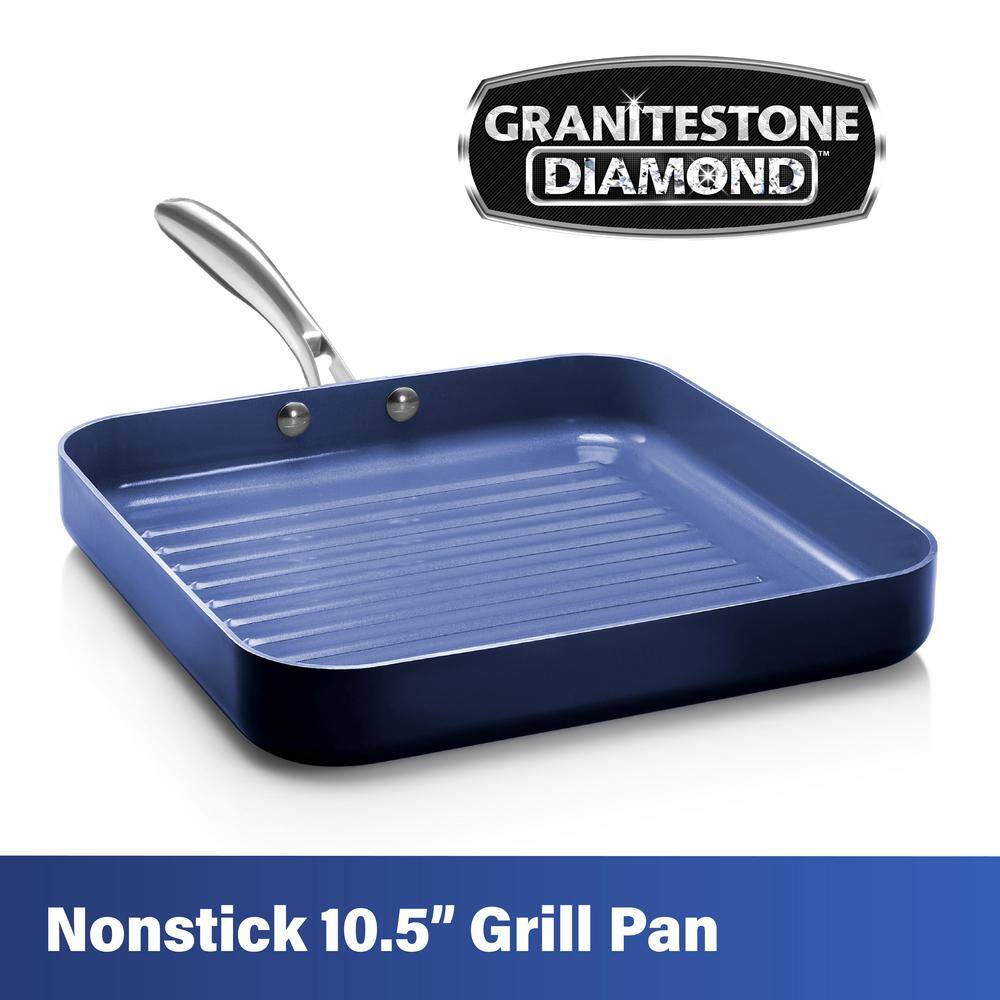 GRANITESTONE Classic Blue 10.5 in. Aluminum Ultra-Durable Non-Stick Diamond Infused Grill Pan 7029