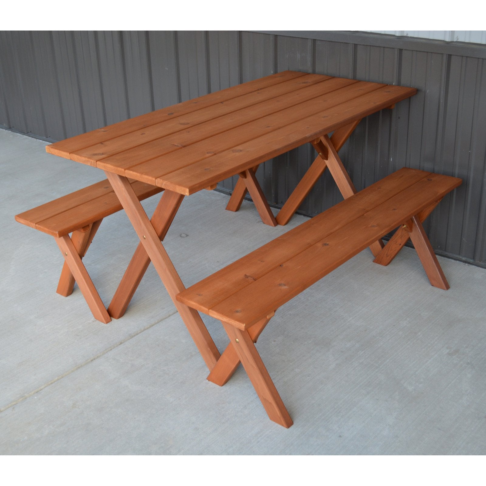 A andamp; L Furniture Cedar 5 ft. Economy Picnic Table with 2 Benches