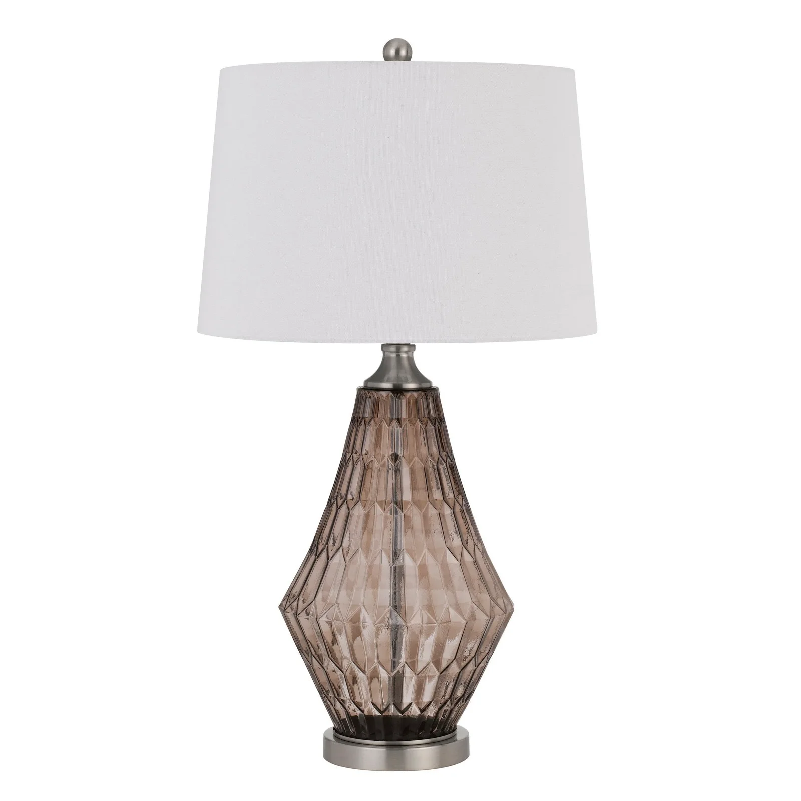 31 Inch Glass Table Lamp with Dimmer， Geometric Base， Brown