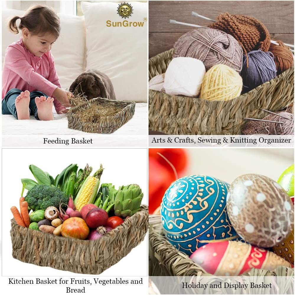 SunGrow Chicken Coop Nesting Boxes for Laying Eggs， Woven Baskets for Storage