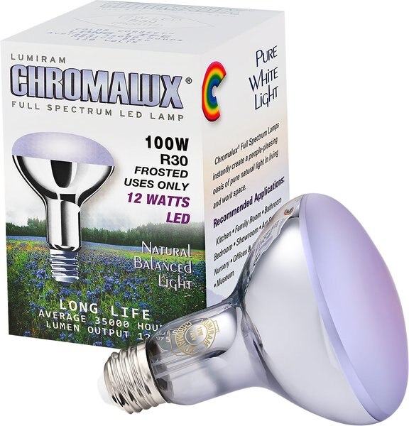 Chromalux R30 Full Spectrum Neodymium Glass LED Bird and Reptile Light Bulb， 12-watt