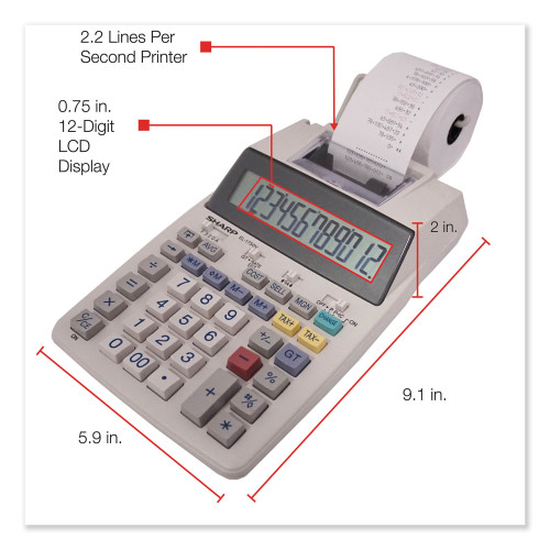 Sharp EL-1750V Two-Color Printing Calculator， Black/Red Print， 2 Lines/Sec