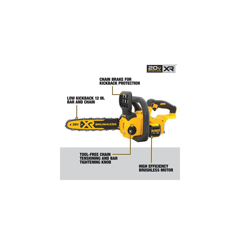 DW 20V MAX* Compact Brushless Cordless Chainsaw Bare Tool DCCS620B from DW