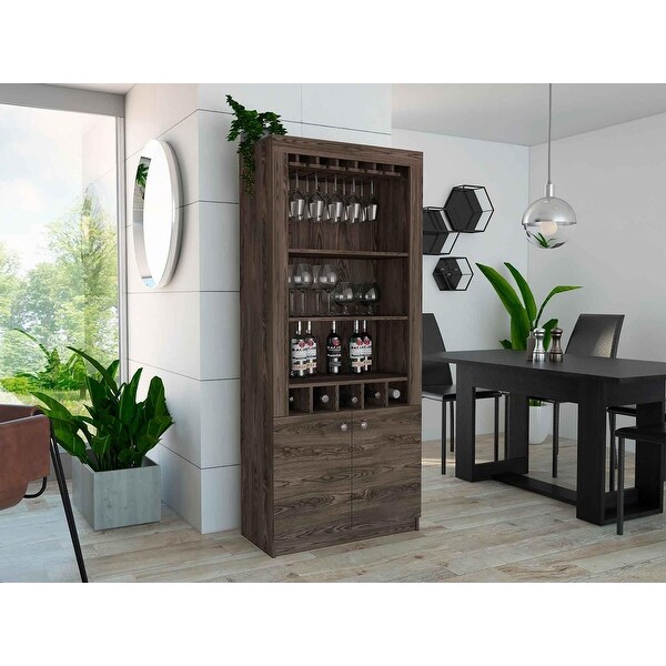 2-Door Bar Cabinet with 3 Shelves and 5 Cubbies