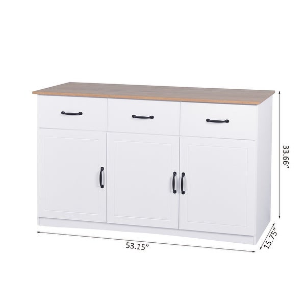 White Buffet Cabinet with Storage Kitchen Sideboard 3 Doors 3 Drawers