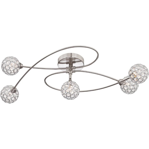 Wide Brushed Nickel 5 light Crystal Globe For Bedroom Kitchen Hallway