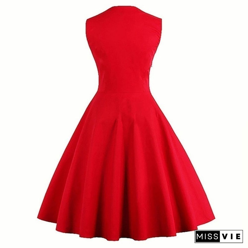 Fashion Woman Robe Pin Up Dress Retro Vintage Dot Swing Summer Female Sleeveless Party Dresses