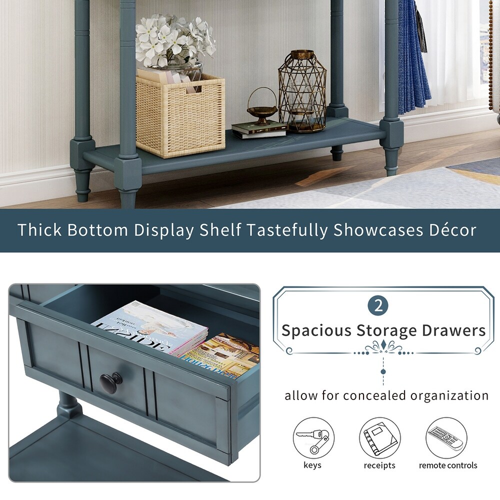 Traditional Design Console Table with Two Drawers and Bottom Shelf