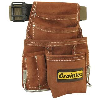 Graintex Suede 10-Pocket Leather Nail and Tool Pouch with Belt SS2976