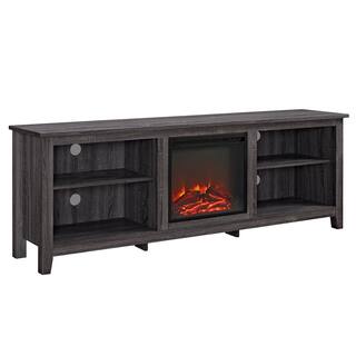 Walker Edison Furniture Company 70 in. Wood Media TV Stand Console with Fireplace - Charcoal HD70FP18CL