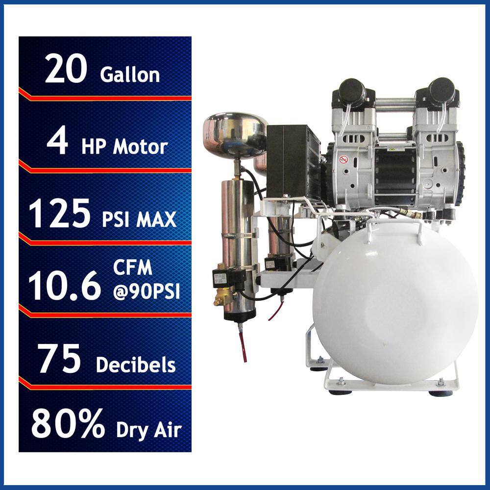 California Air Tools 20 Gal. 4.0 HP Ultra Quiet and Oil-Free Electric Stationary Air Compressor with Air Dryer System 20040DC