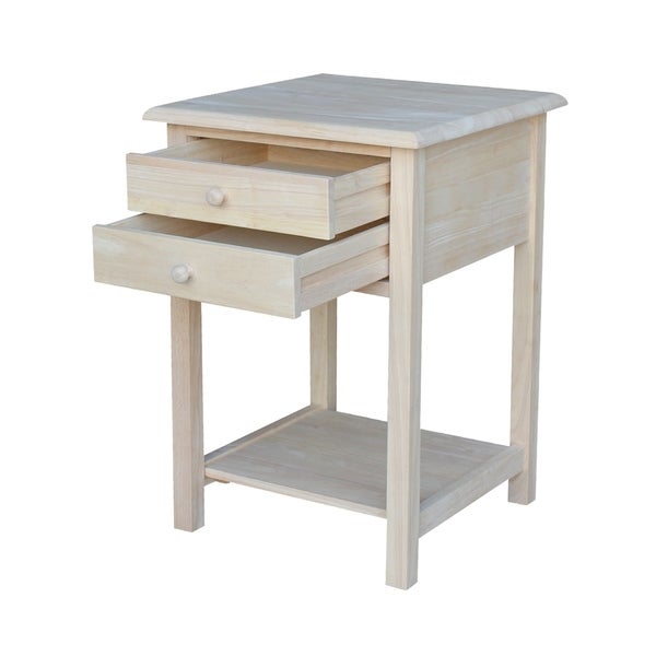 Square Solid Parawood Unfinished 2-drawer Lamp Table