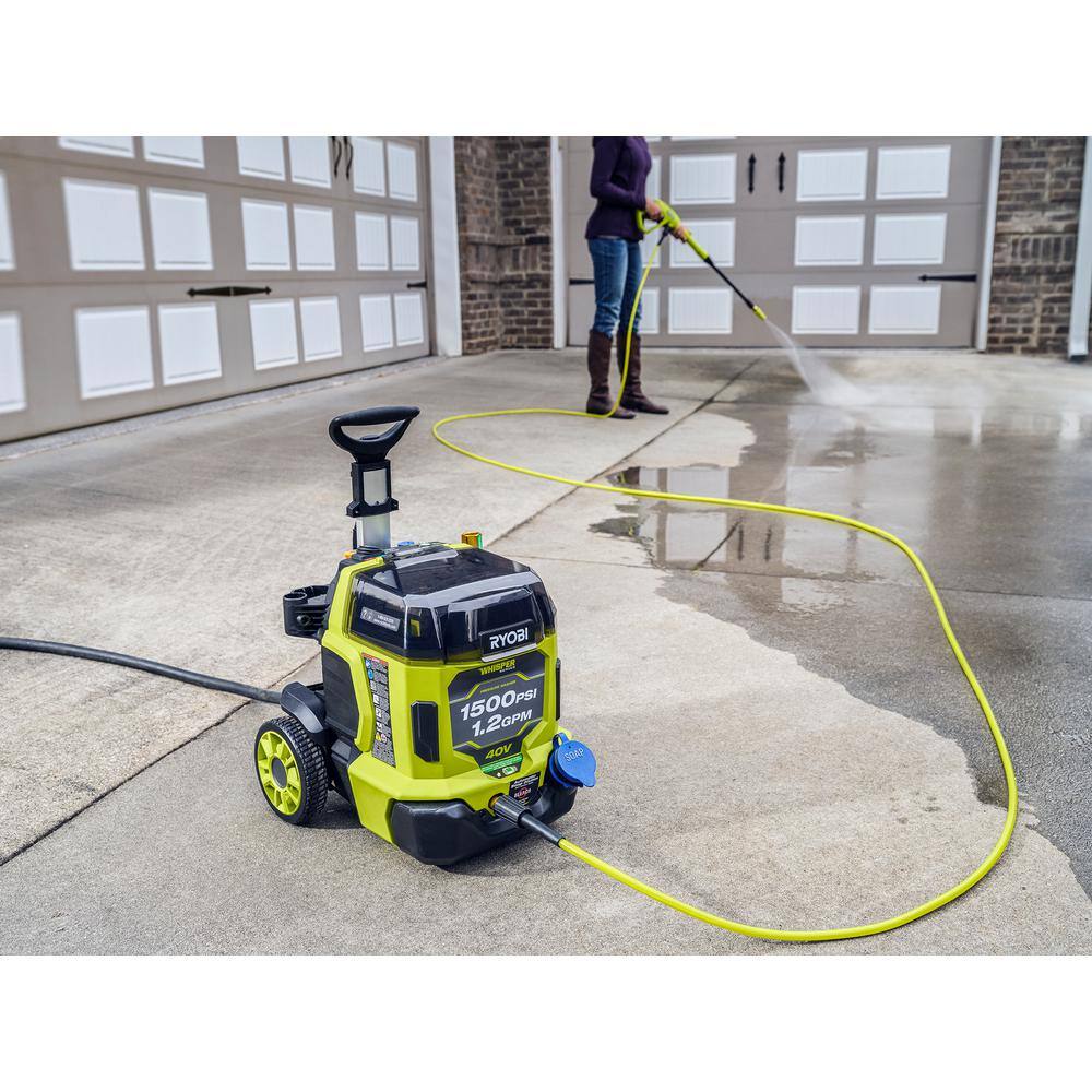 RYOBI 40V HP Brushless Whisper Series 1500 PSI 1.2 GPM Cold Water Electric Pressure Washer w (2) 6.0 Ah Batteries and Charger RY40PW15