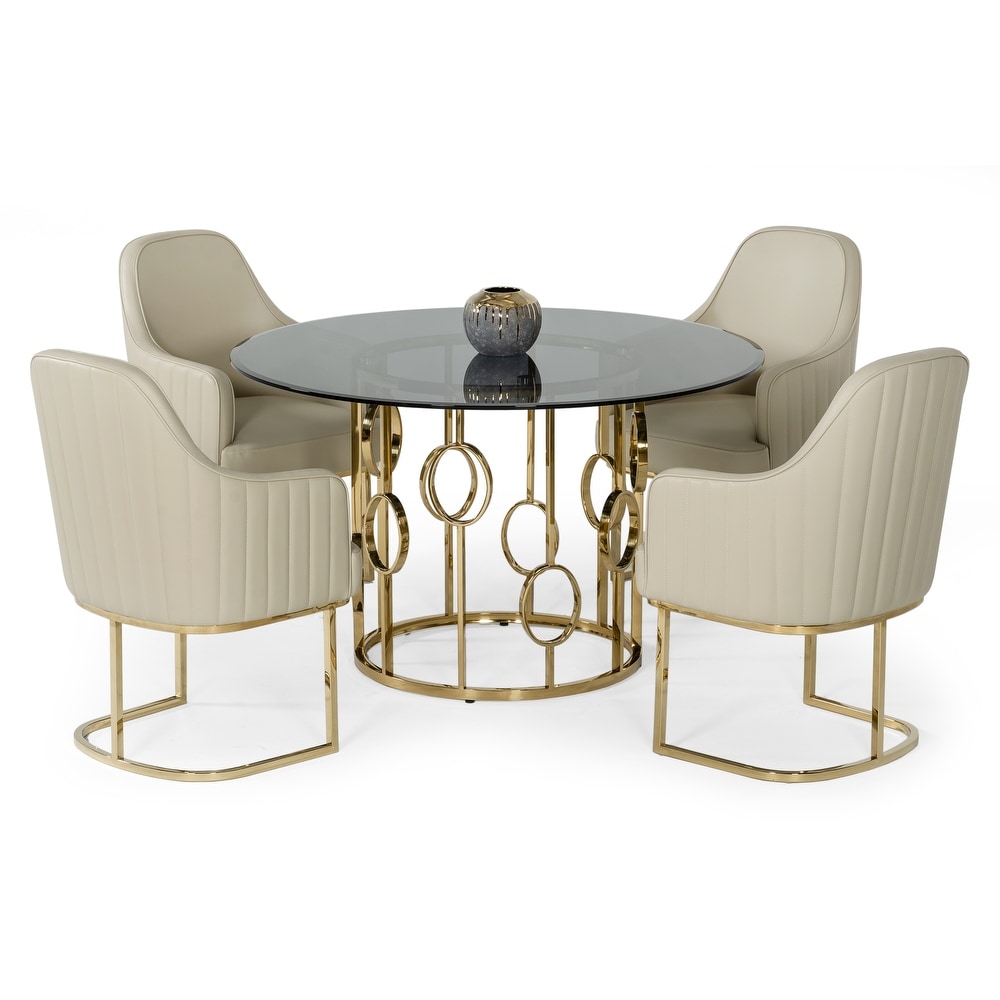 Modrest Filbert Modern Smoked Glass   Champagne Gold Dining Table   W50\