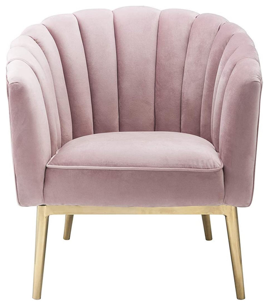 Contemporary Accent Chair  Gold Finished Metal Legs With Pink Velvet Upholstery   Midcentury   Armchairs And Accent Chairs   by Declusia  Houzz