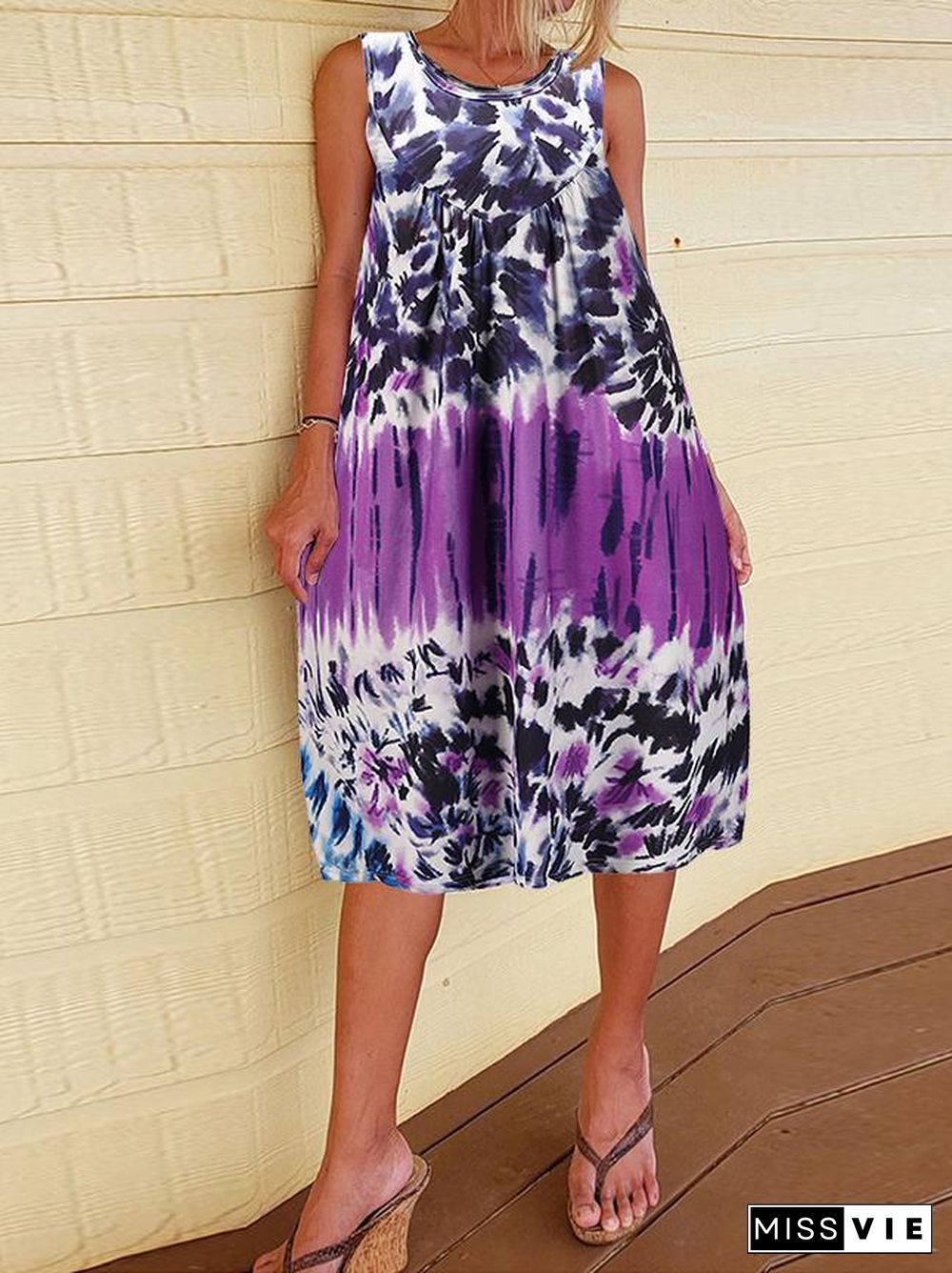 Women's Printed Scoop Neck Sleeveless Midi Dress