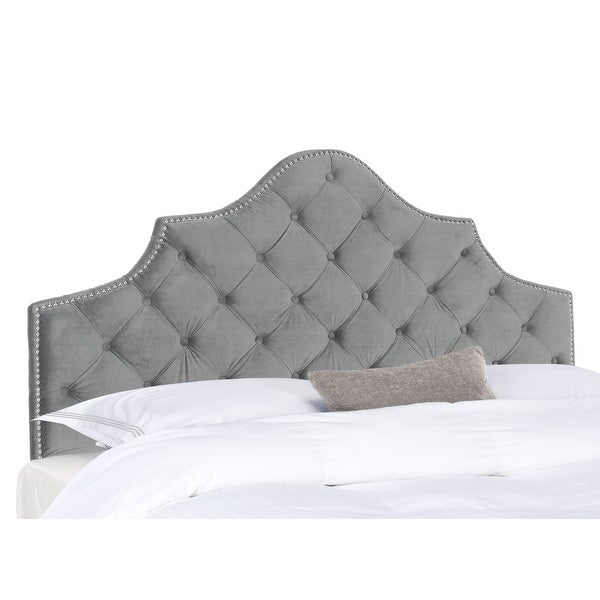 SAFAVIEH Arebelle Pewter Velvet Upholstered Tufted Headboard - Silver Nailhead (Queen) - - 11551748