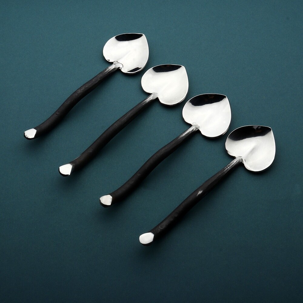 Twig Design Burnt Black Heart Spoon 4 Pcs. Set