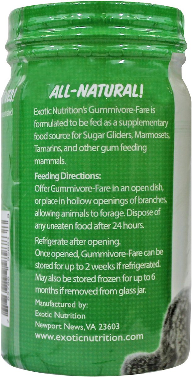 Exotic Nutrition Gummivore-Fare Original Sugar Glider Food， 8-oz jar