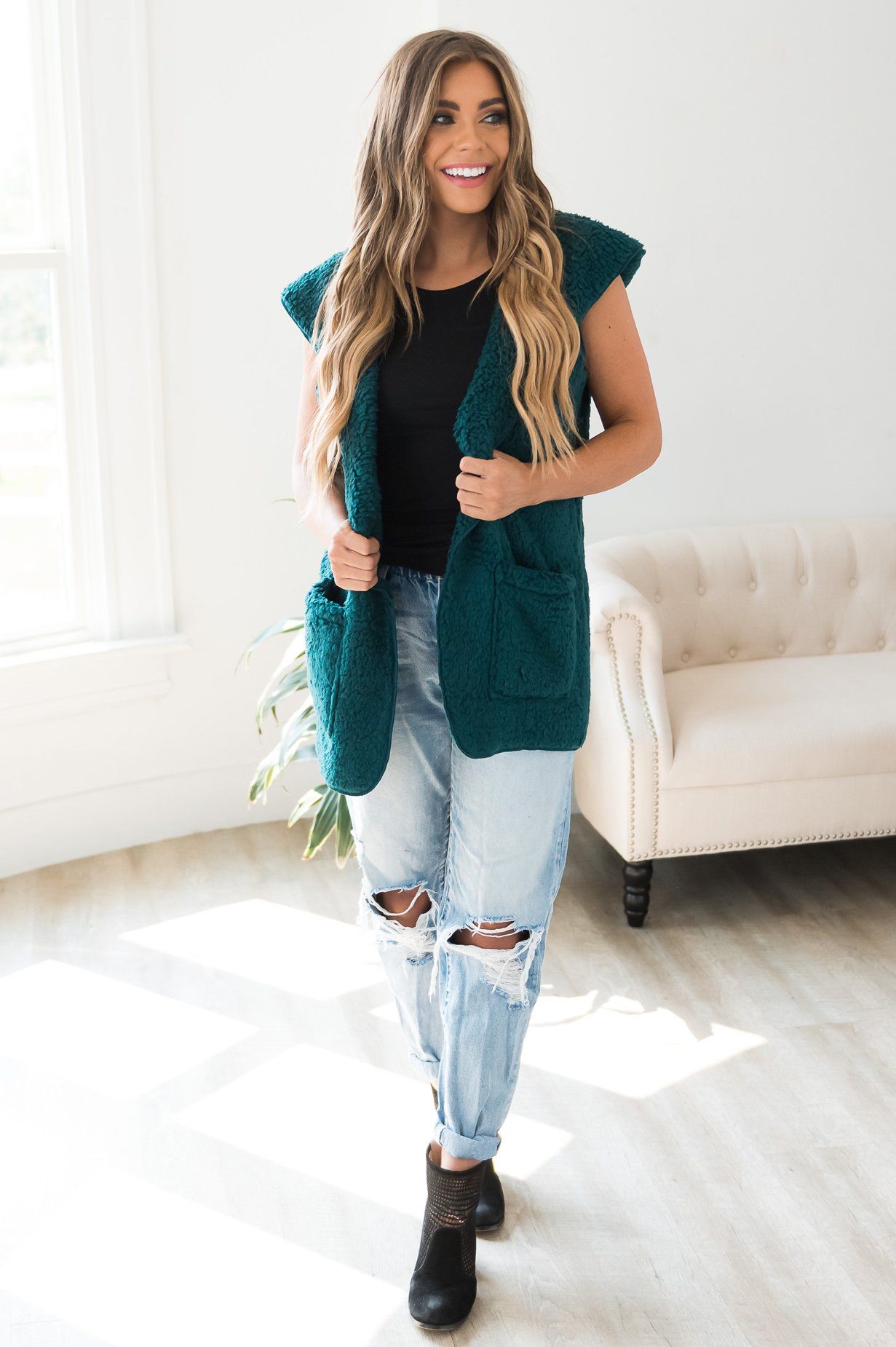 Fleecy Open Front Modest Vest