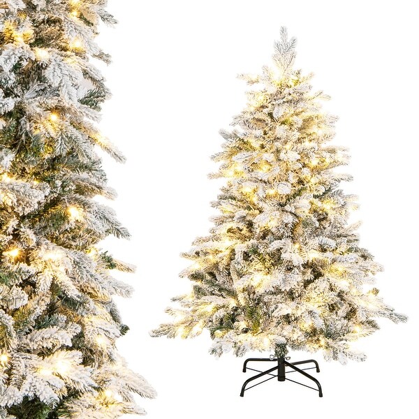 Gymax 4.5/6/7 ft PreLit Artificial Christmas Tree Snow Flocked Hinged