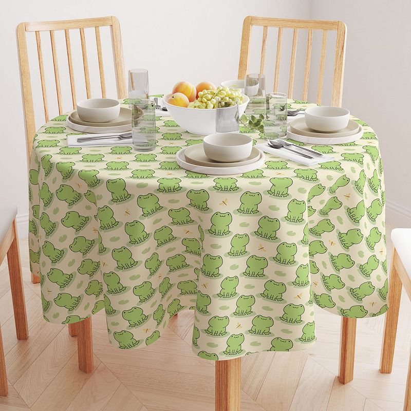 Round Tablecloth， 100% Polyester， 60 Round， Frog Illustration