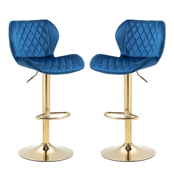 Modern Adjustable Swivel Velvet Bar Stools(Set Of 2)