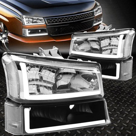 Kojem Front Headlight Lamp w/LED DRL for 2003-2007 Chevy Chevrolet Silverado Avalanche (Clear LensandBlack HousingandClear Reflector)