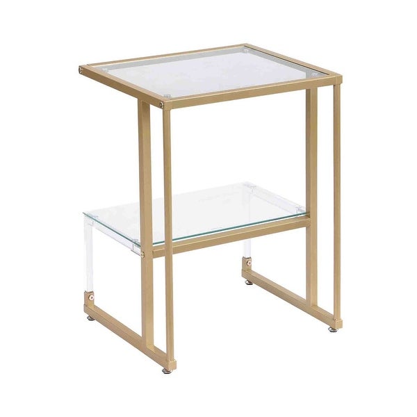 Grondin Contemporary Style 2-Tier End Table Sofa Side Table with Tempered Glass Shelves and Metal Frame