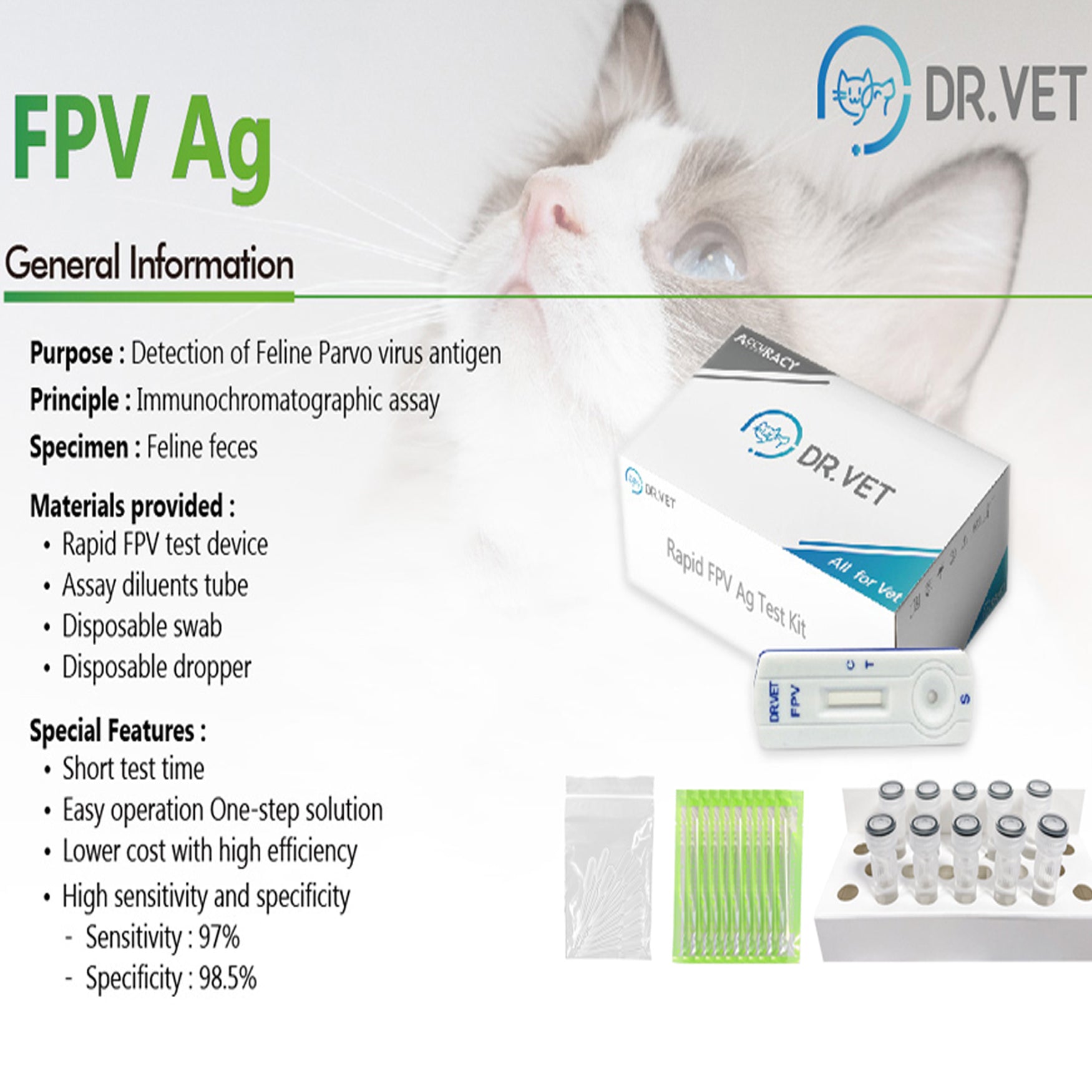 SmileCare DR.Vet Pet Feces Feline Panleukopenia FPV Auxiliary Diagnostic Testing Kit for Cats 10-Packed