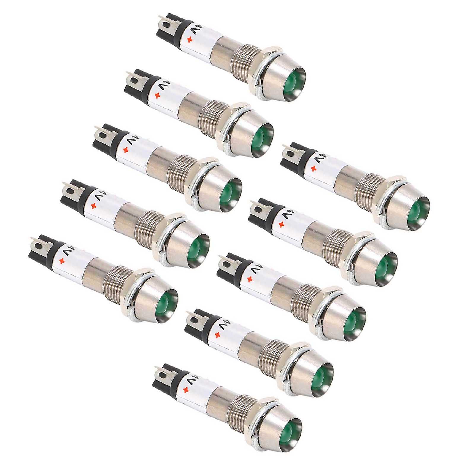 10pcs Dc 24v Indicator Light Signal Lamp Stainless Steel Shell 8mm Signal Light Bulb Indicator Green